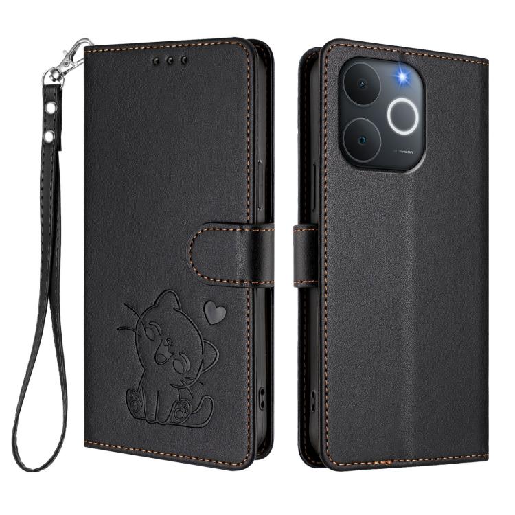 For Realme Note 70 / Note 70T 4G / C71 4G India Embossed Heart Cat Leather Phone Case with Hand Strap