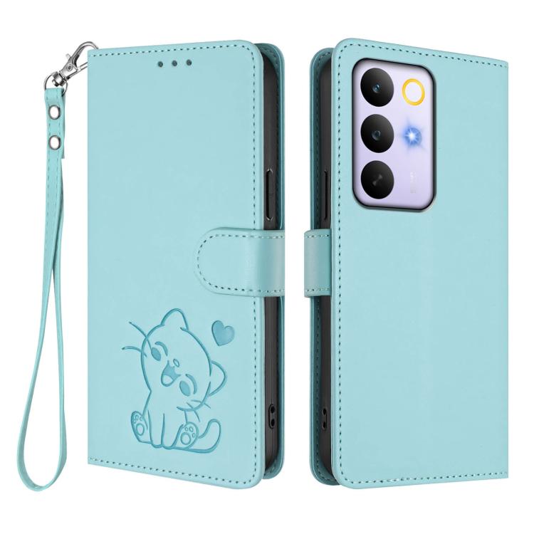 For Realme C83 5G India / C85 5G / 15x 5G Embossed Heart Cat Leather Phone Case with Hand Strap
