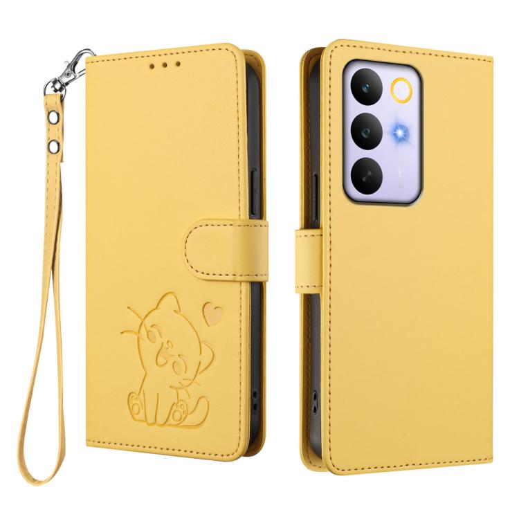 For Realme C83 5G India / C85 5G / 15x 5G Embossed Heart Cat Leather Phone Case with Hand Strap