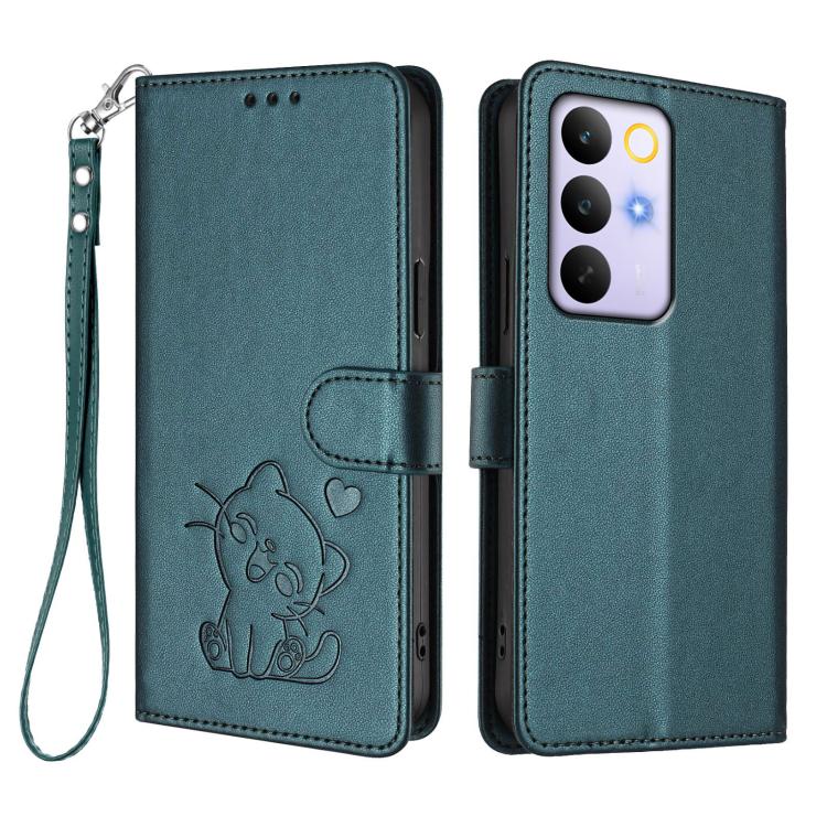 For Realme C83 5G India / C85 5G / 15x 5G Embossed Heart Cat Leather Phone Case with Hand Strap