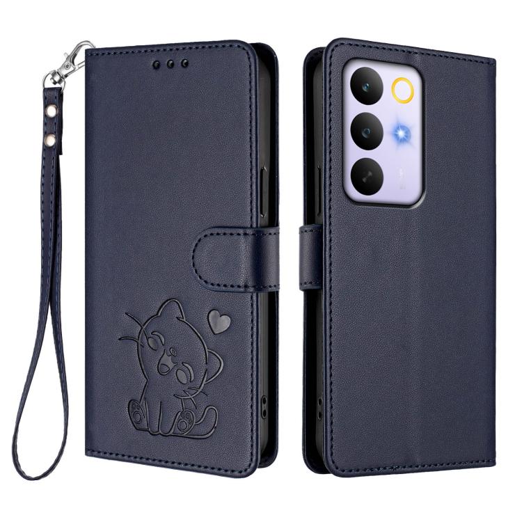 For Realme C83 5G India / C85 5G / 15x 5G Embossed Heart Cat Leather Phone Case with Hand Strap