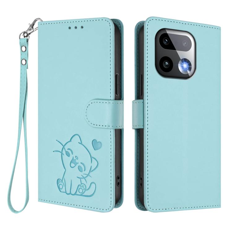 For Realme 16 Pro+ 5G Embossed Heart Cat Leather Phone Case with Hand Strap