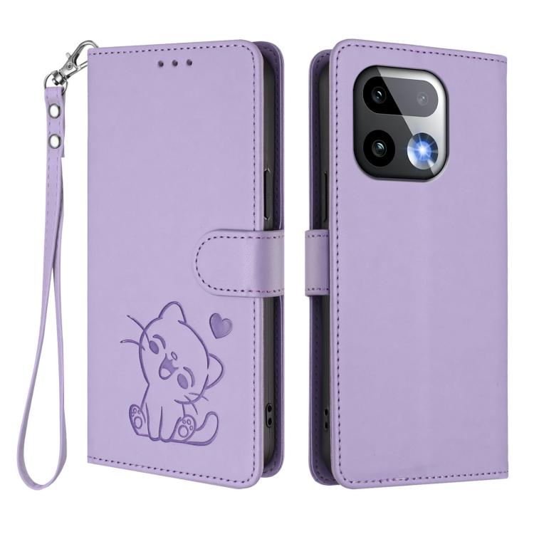 For Realme 16 Pro+ 5G Embossed Heart Cat Leather Phone Case with Hand Strap