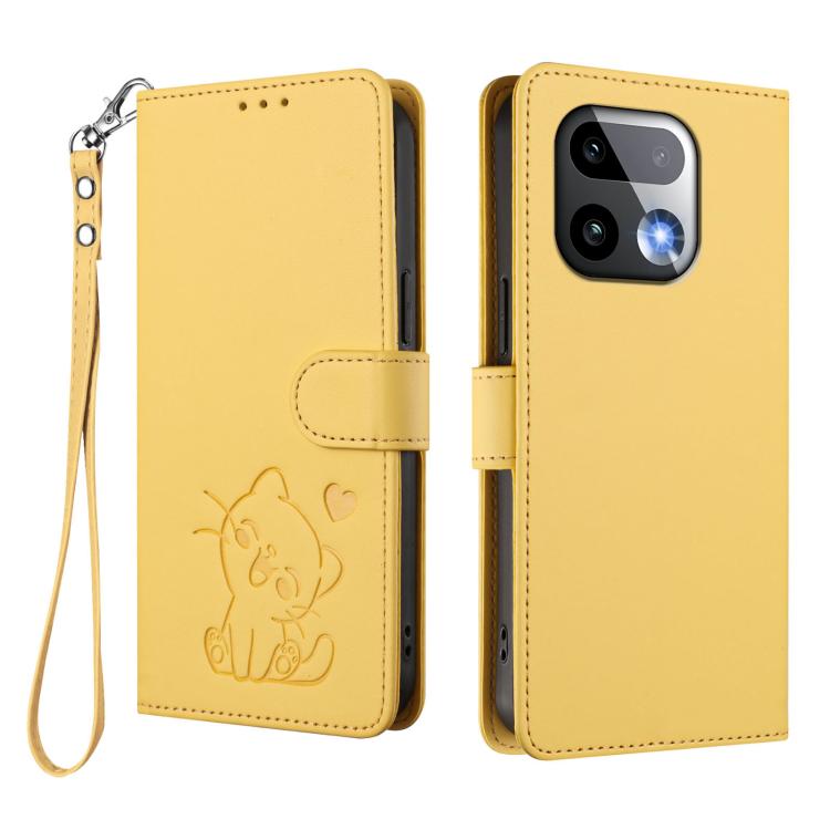For Realme 16 Pro+ 5G Embossed Heart Cat Leather Phone Case with Hand Strap