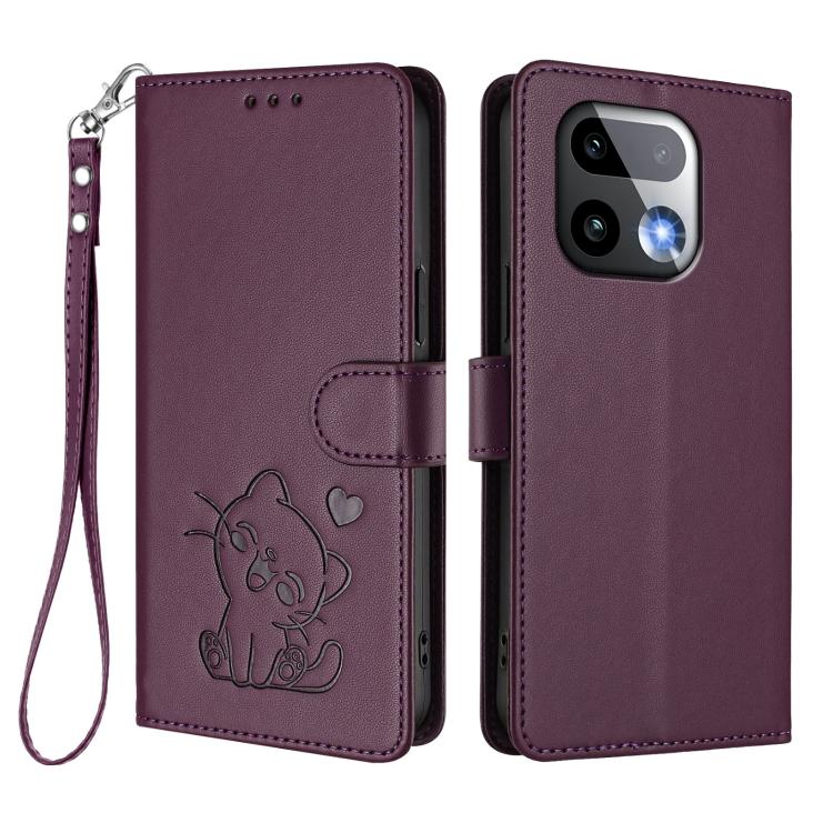 For Realme 16 Pro+ 5G Embossed Heart Cat Leather Phone Case with Hand Strap