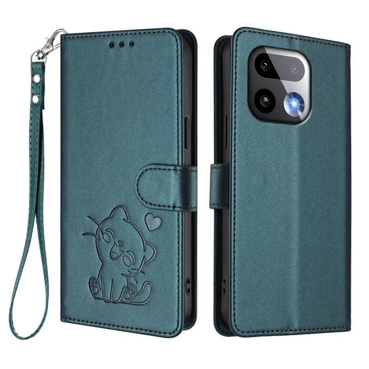 For Realme 16 Pro+ 5G Embossed Heart Cat Leather Phone Case with Hand Strap