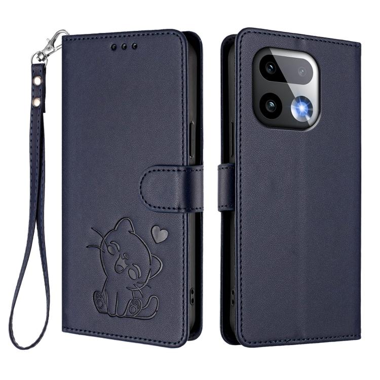 For Realme 16 Pro+ 5G Embossed Heart Cat Leather Phone Case with Hand Strap