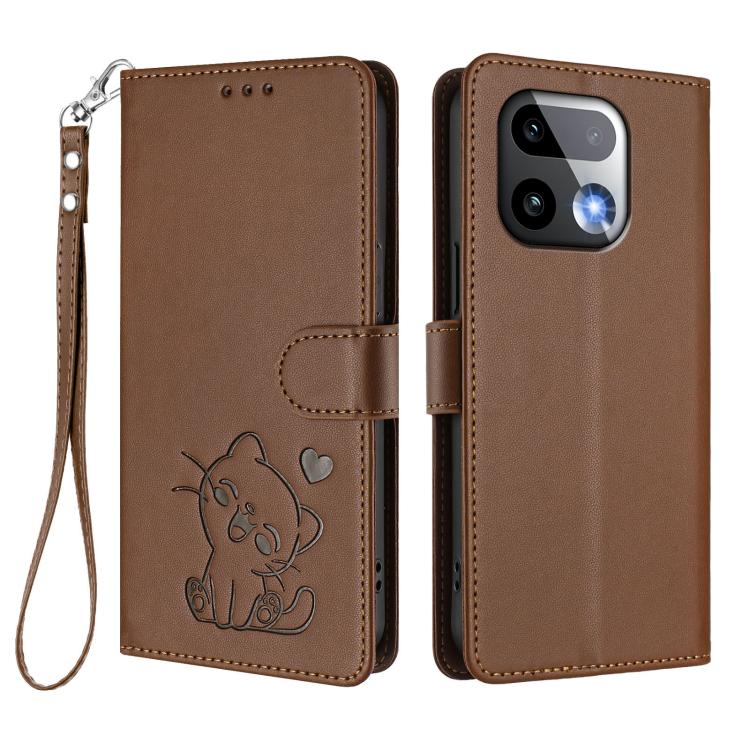 For Realme 16 Pro+ 5G Embossed Heart Cat Leather Phone Case with Hand Strap