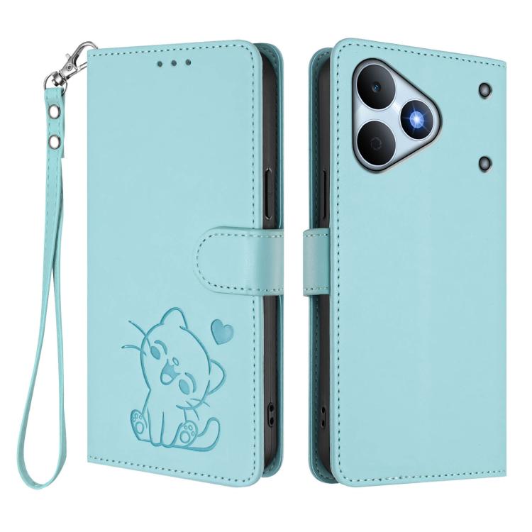 For Realme Note 80 4G Global Embossed Heart Cat Leather Phone Case with Hand Strap