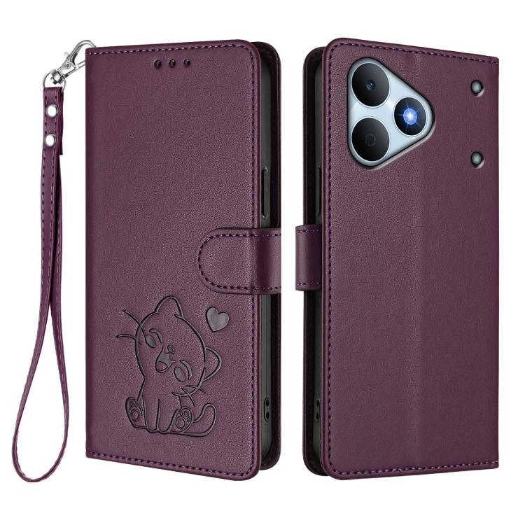 For Realme Note 80 4G Global Embossed Heart Cat Leather Phone Case with Hand Strap