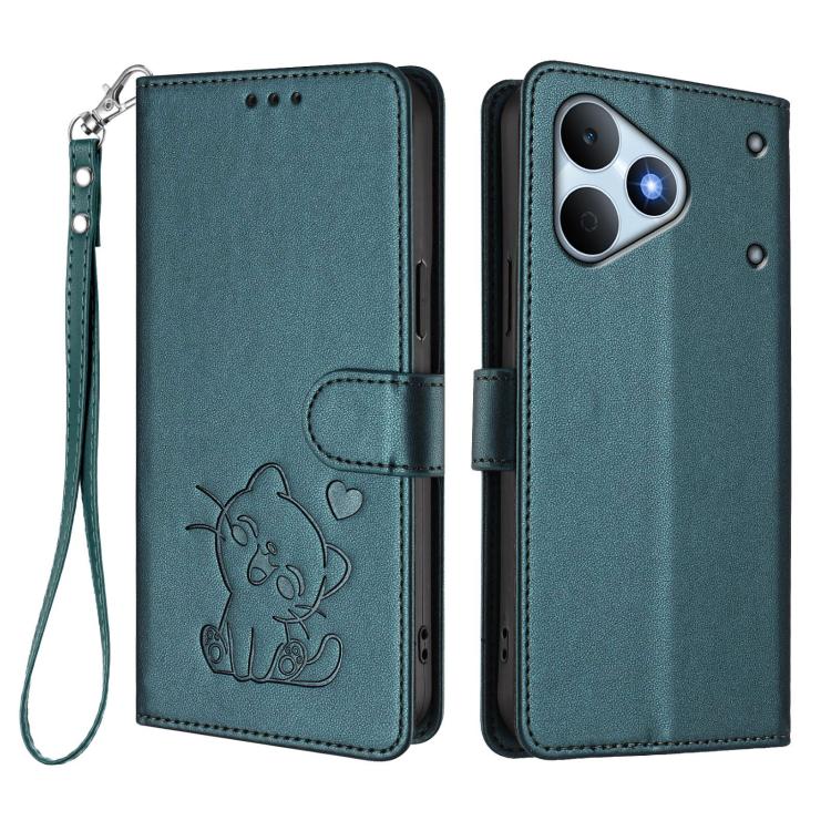 For Realme Note 80 4G Global Embossed Heart Cat Leather Phone Case with Hand Strap