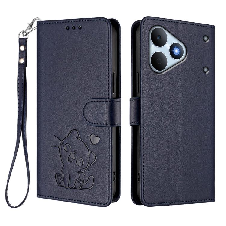 For Realme Note 80 4G Global Embossed Heart Cat Leather Phone Case with Hand Strap
