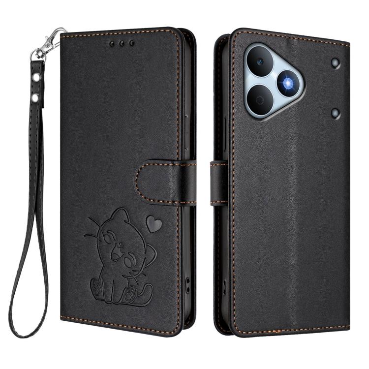 For Realme Note 80 4G Global Embossed Heart Cat Leather Phone Case with Hand Strap