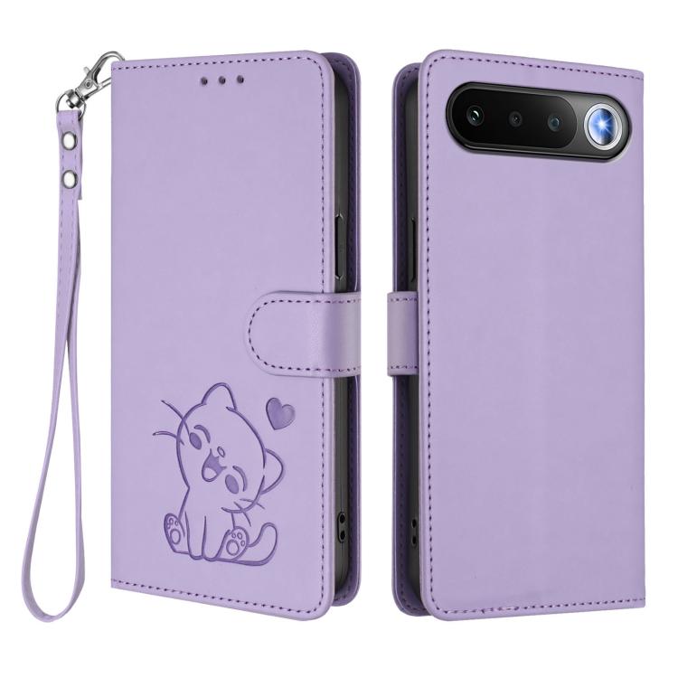 For Realme 16 5G Embossed Heart Cat Leather Phone Case with Hand Strap