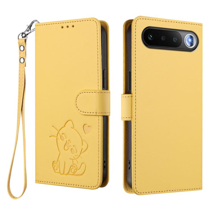 For Realme 16 5G Embossed Heart Cat Leather Phone Case with Hand Strap