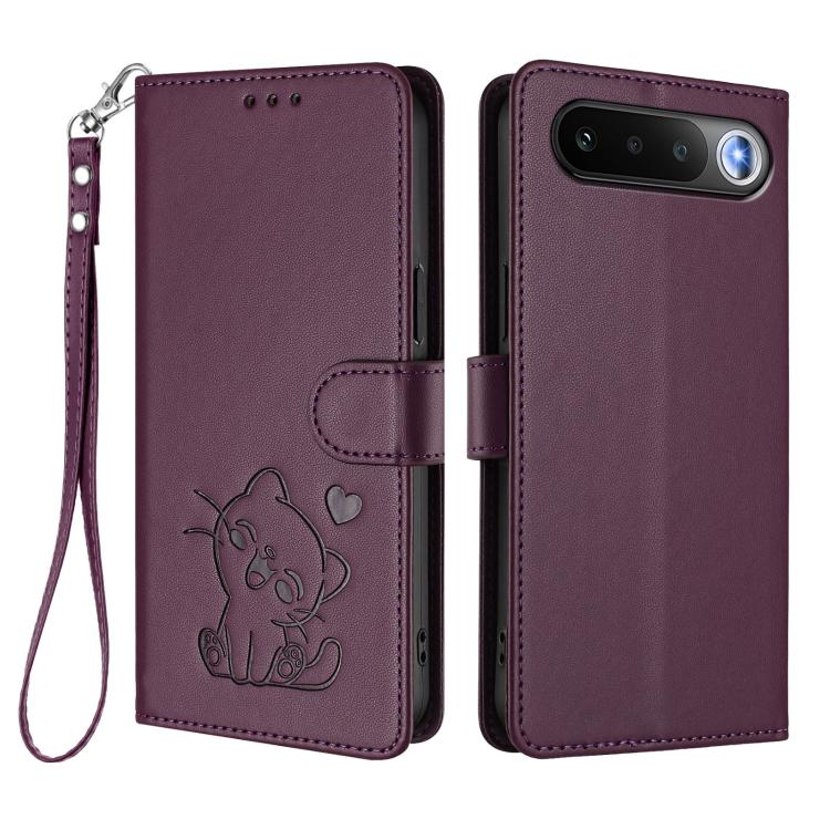 For Realme 16 5G Embossed Heart Cat Leather Phone Case with Hand Strap