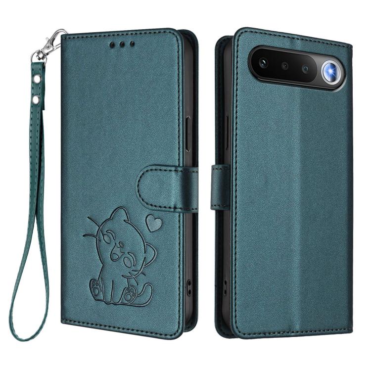 For Realme 16 5G Embossed Heart Cat Leather Phone Case with Hand Strap