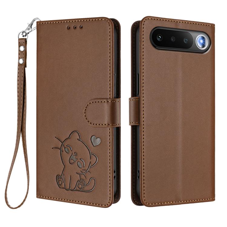 For Realme 16 5G Embossed Heart Cat Leather Phone Case with Hand Strap