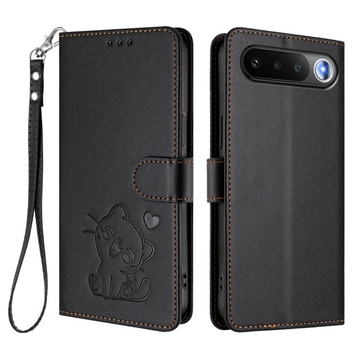 For Realme 16 5G Embossed Heart Cat Leather Phone Case with Hand Strap