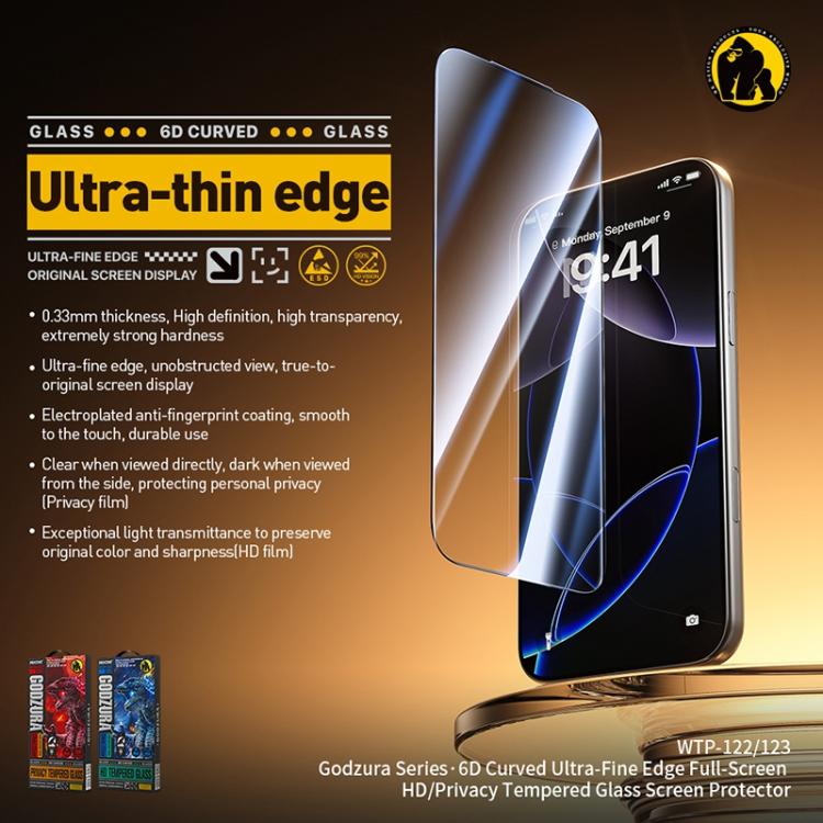 For iPhone 15 Pro Max WK WTP-123 6D Curved Ultra-Fine Edge Privacy Full-Screen Tempered Glass Film - Transparent