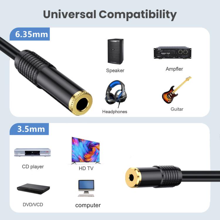 3.5mm Dual-channel Female to 6.35mm Dual-channel Female Stereo Audio Cable, Length:0.5m