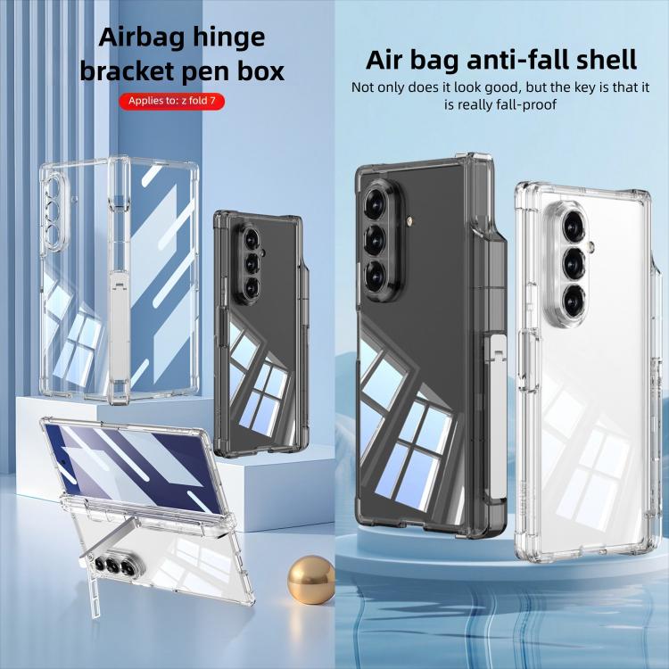 For Samsung Galaxy Z Fold7 5G GKK Integrated Airbag Hinge Full Coverage Phone Case with Holder / Pen Box, Not Included Pen