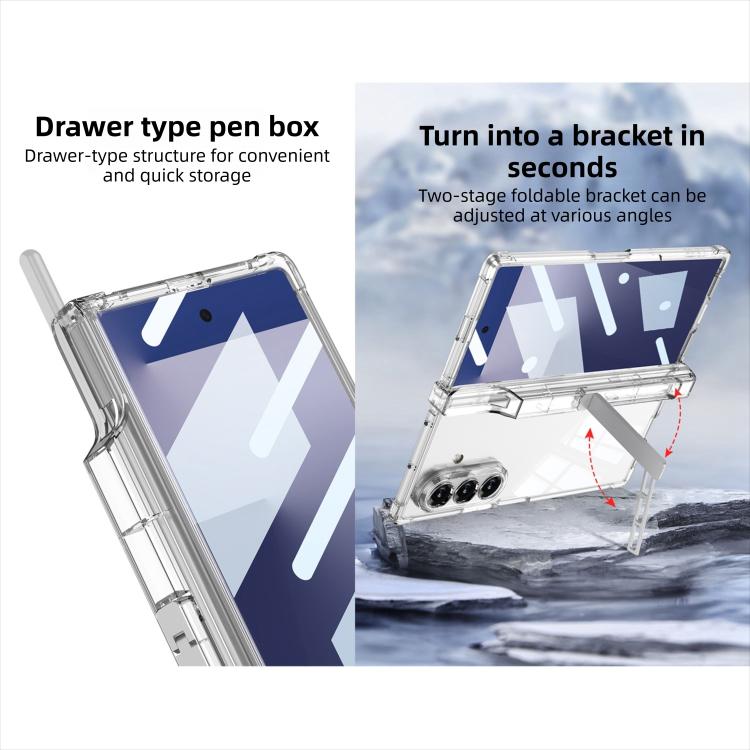 For Samsung Galaxy Z Fold7 5G GKK Integrated Airbag Hinge Full Coverage Phone Case with Holder / Pen Box, Not Included Pen