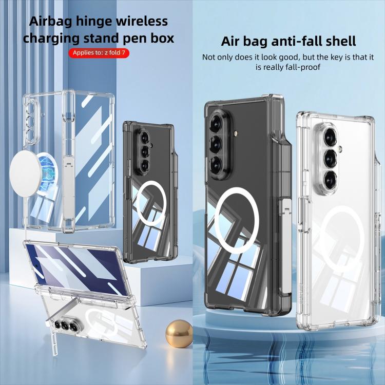 For Samsung Galaxy Z Fold7 5G GKK Integrated Airbag Hinge Full Coverage MagSafe Phone Case with Holder / Pen Box, Not Included Pen