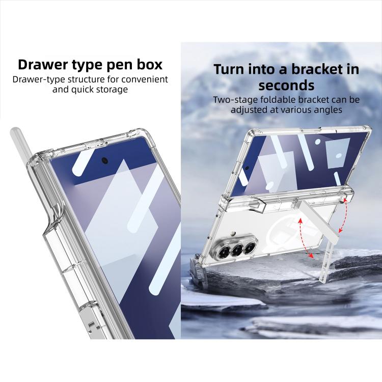 For Samsung Galaxy Z Fold7 5G GKK Integrated Airbag Hinge Full Coverage MagSafe Phone Case with Holder / Pen Box, Not Included Pen