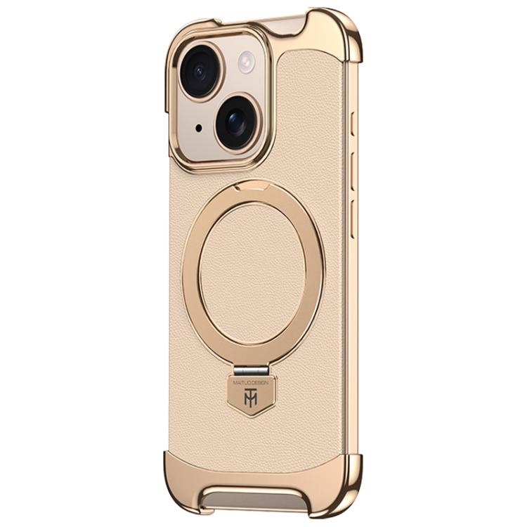 For iPhone 15 Borderless MagSafe Ring Holder Plain Leather Phone Case