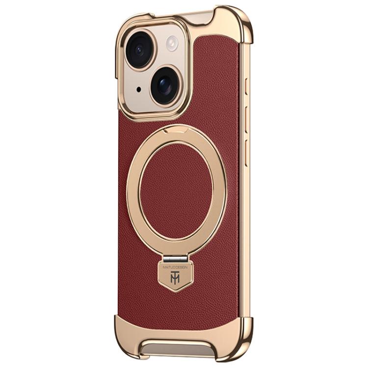 For iPhone 15 Borderless MagSafe Ring Holder Plain Leather Phone Case