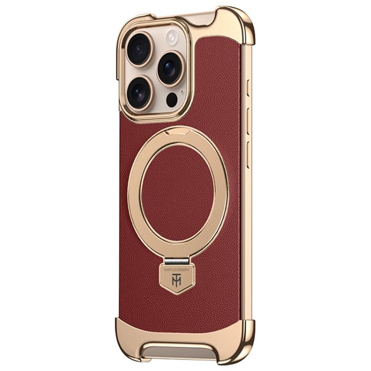 For iPhone 14 Pro Borderless MagSafe Ring Holder Plain Leather Phone Case