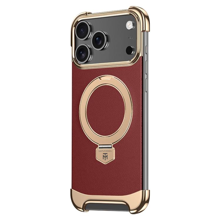 For iPhone 17 Pro Max Borderless MagSafe Ring Holder Plain Leather Phone Case