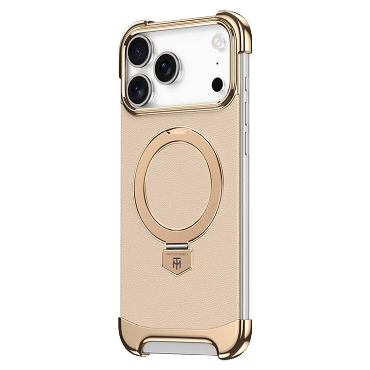 For iPhone 17 Pro Borderless MagSafe Ring Holder Plain Leather Phone Case