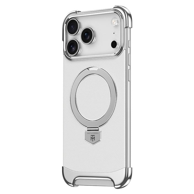 For iPhone 17 Pro Borderless MagSafe Ring Holder Plain Leather Phone Case