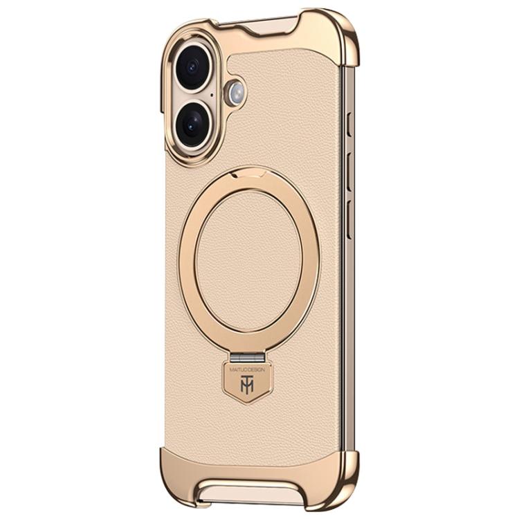 For iPhone 17 Borderless MagSafe Ring Holder Plain Leather Phone Case
