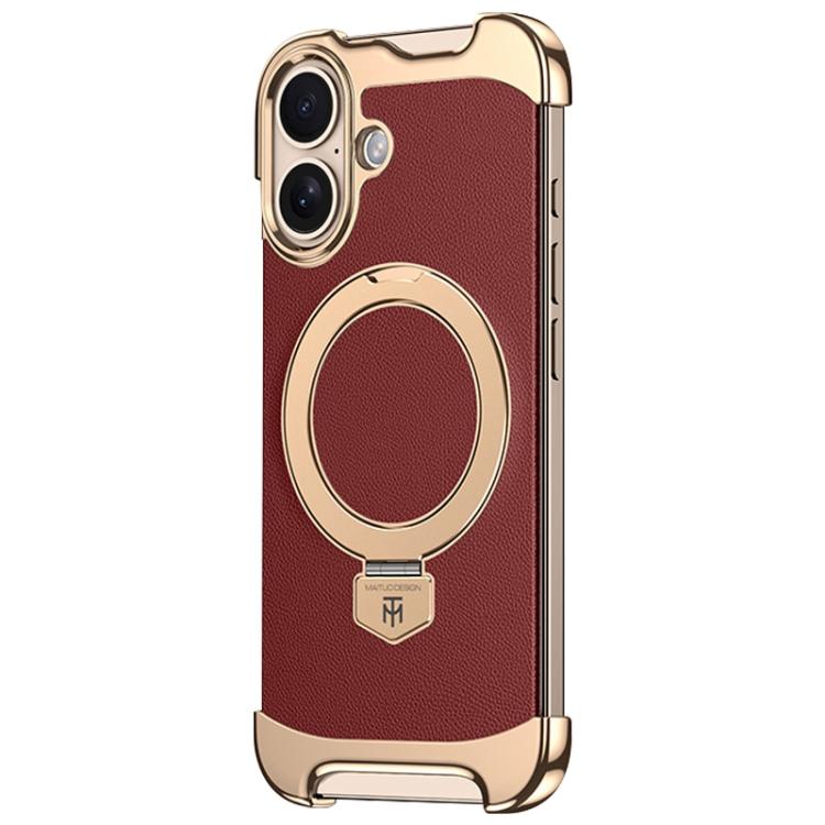 For iPhone 17 Borderless MagSafe Ring Holder Plain Leather Phone Case