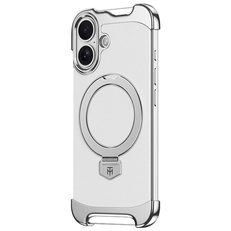 For iPhone 17 Borderless MagSafe Ring Holder Plain Leather Phone Case