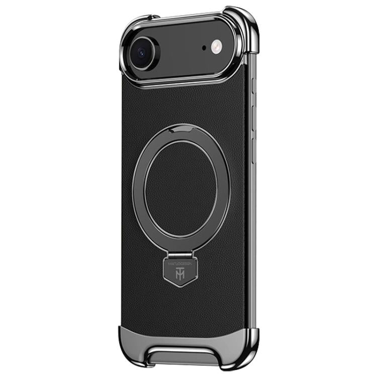 For iPhone Air Borderless MagSafe Ring Holder Plain Leather Phone Case