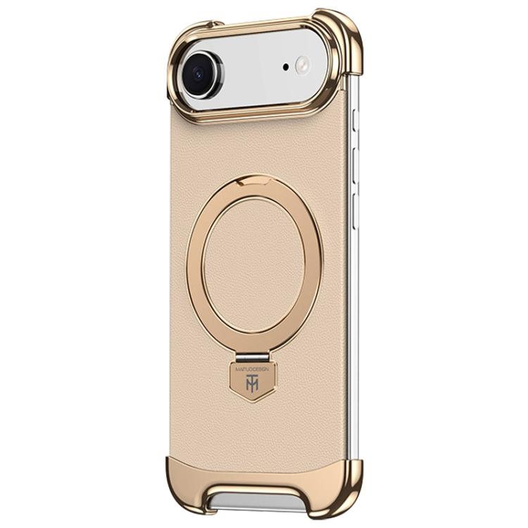 For iPhone Air Borderless MagSafe Ring Holder Plain Leather Phone Case