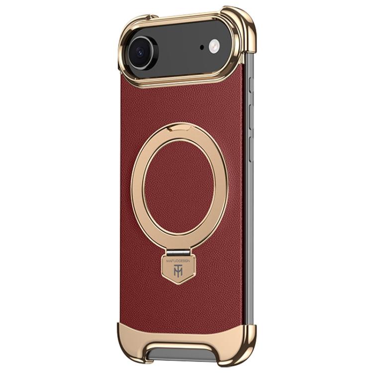 For iPhone Air Borderless MagSafe Ring Holder Plain Leather Phone Case