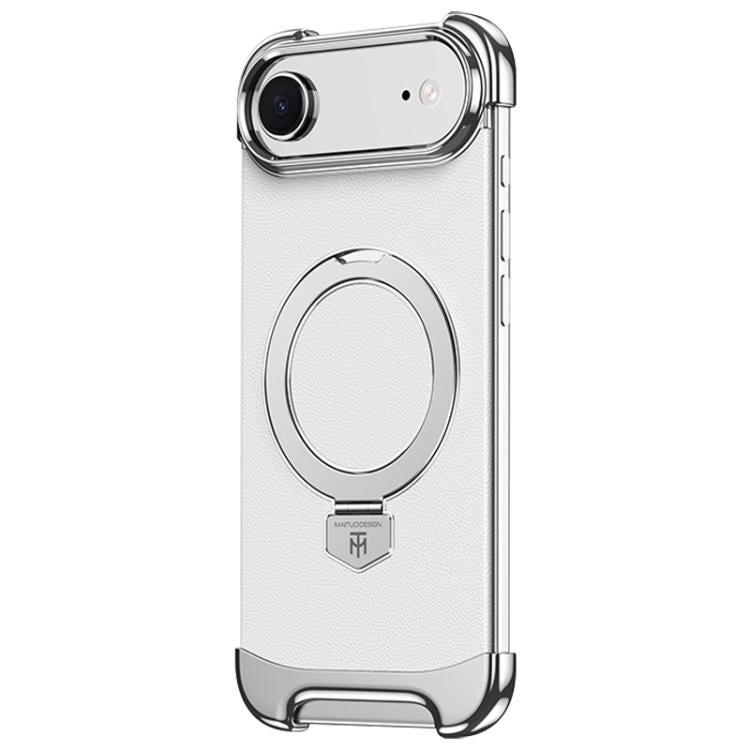 For iPhone Air Borderless MagSafe Ring Holder Plain Leather Phone Case
