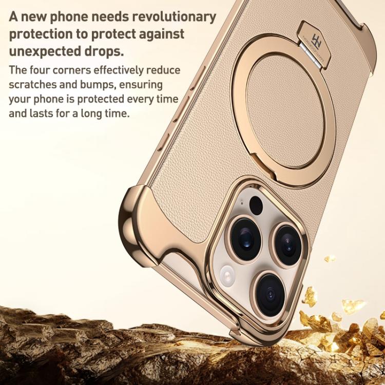 For iPhone 16 Pro Borderless MagSafe Ring Holder Plain Leather Phone Case