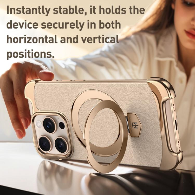 For iPhone 13 Pro Max Borderless MagSafe Ring Holder Plain Leather Phone Case