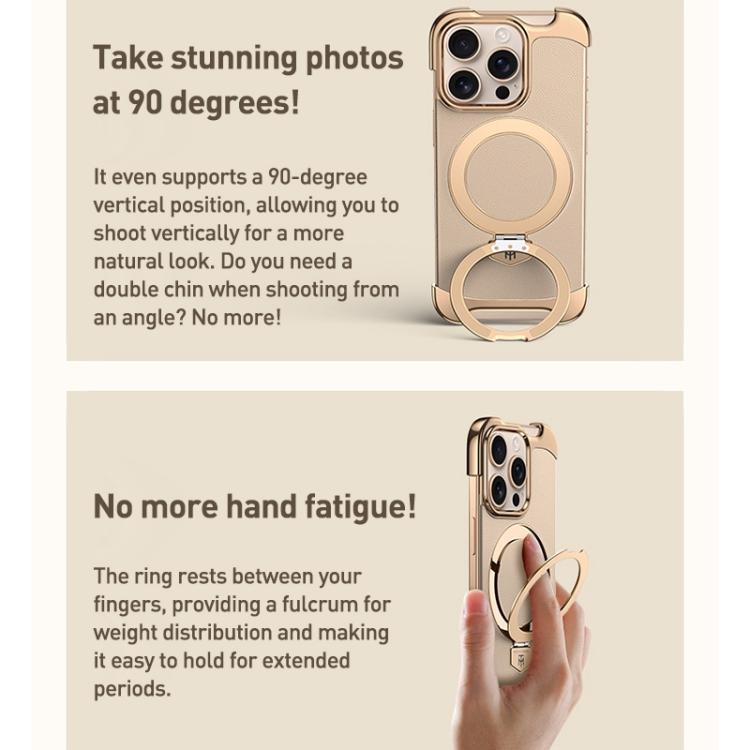 For iPhone 14 Borderless MagSafe Ring Holder Plain Leather Phone Case