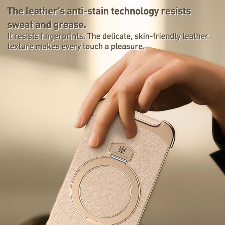 For iPhone 14 Borderless MagSafe Ring Holder Plain Leather Phone Case