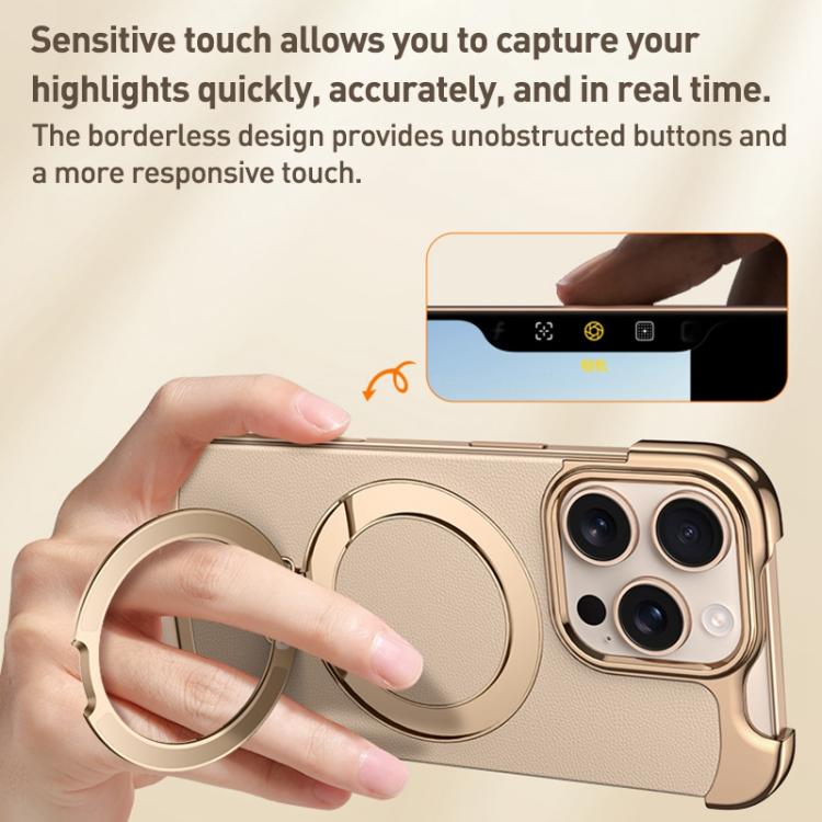 For iPhone 14 Pro Max Borderless MagSafe Ring Holder Plain Leather Phone Case