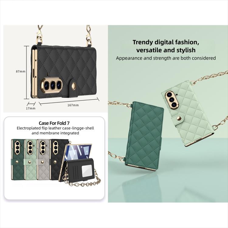 For Samsung Galaxy Z Fold7 5G GKK Integrated Plating Diamond Texture Leather Phone Case With Crossbody Chain