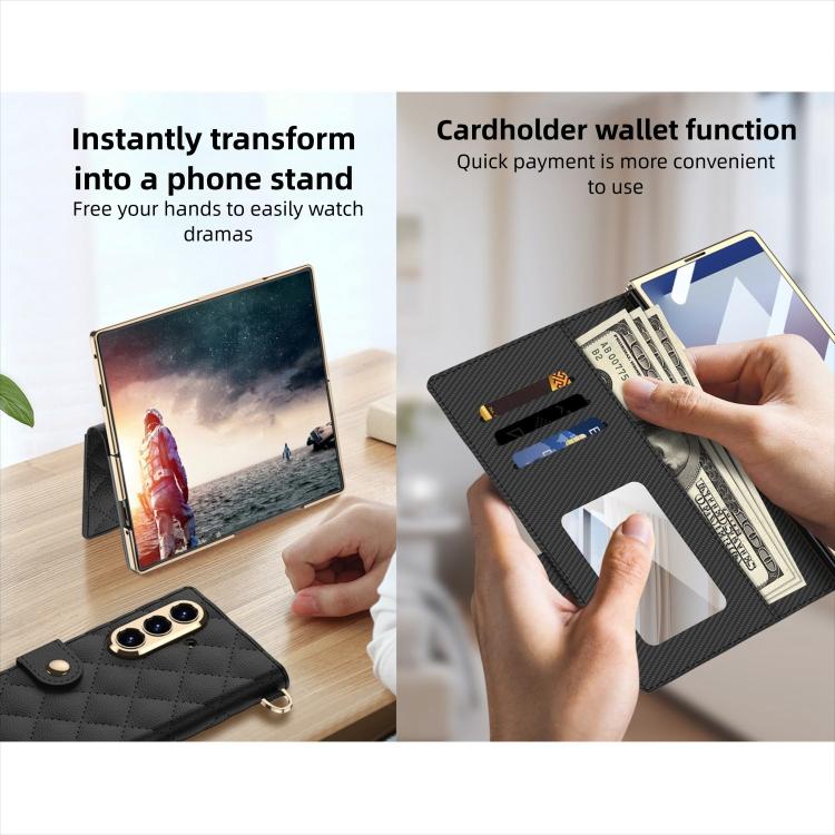 For Samsung Galaxy Z Fold7 5G GKK Integrated Plating Diamond Texture Leather Phone Case With Crossbody Chain