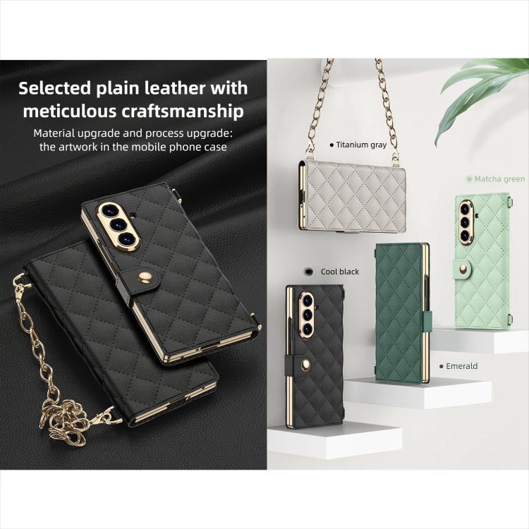 For Samsung Galaxy Z Fold7 5G GKK Integrated Plating Diamond Texture Leather Phone Case With Crossbody Chain